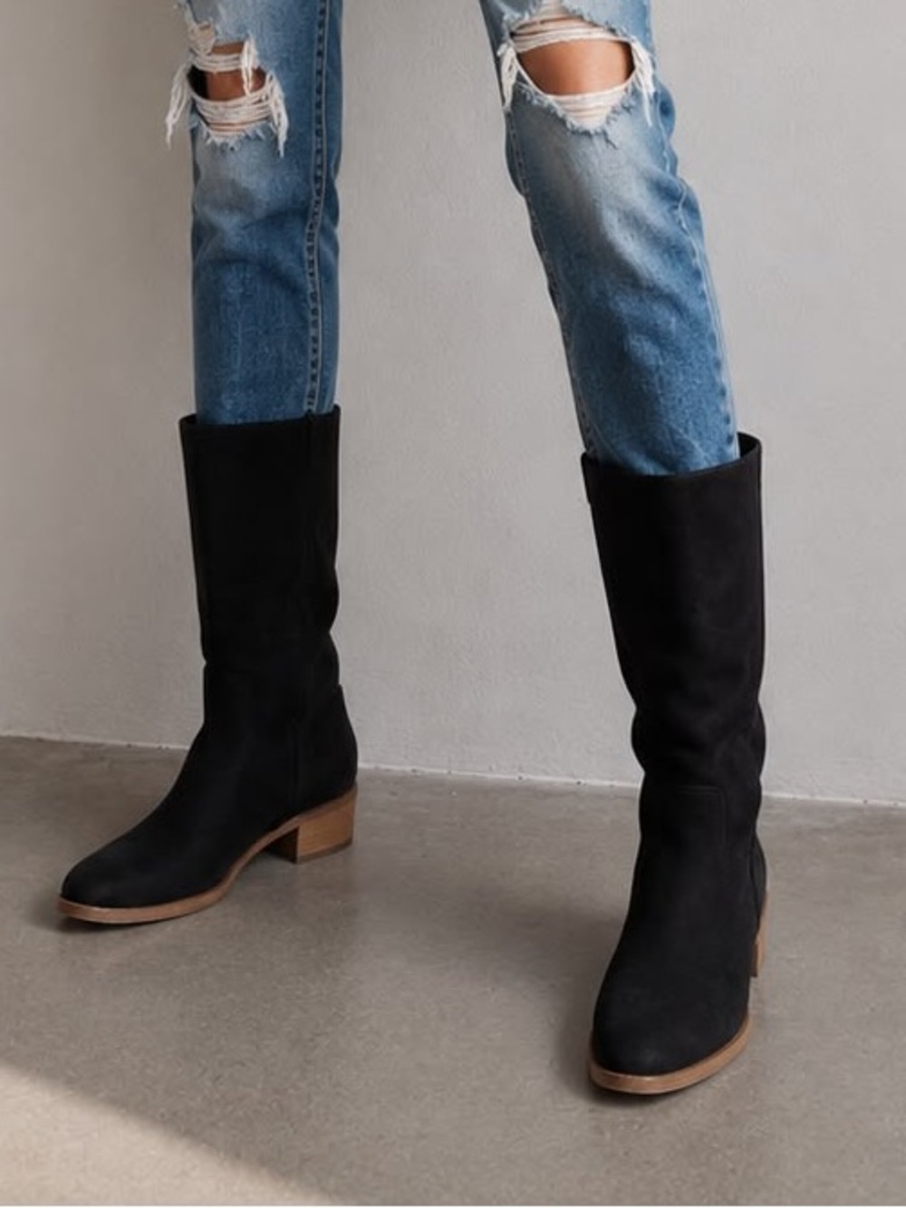 Rag & Bone New York Black Suede Tall Moto Boots - Size 36